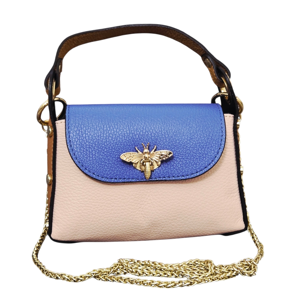 Whimsical Bee Handbag Genuine Italian Leather Chic Colorblock Mini Crossbody EUC